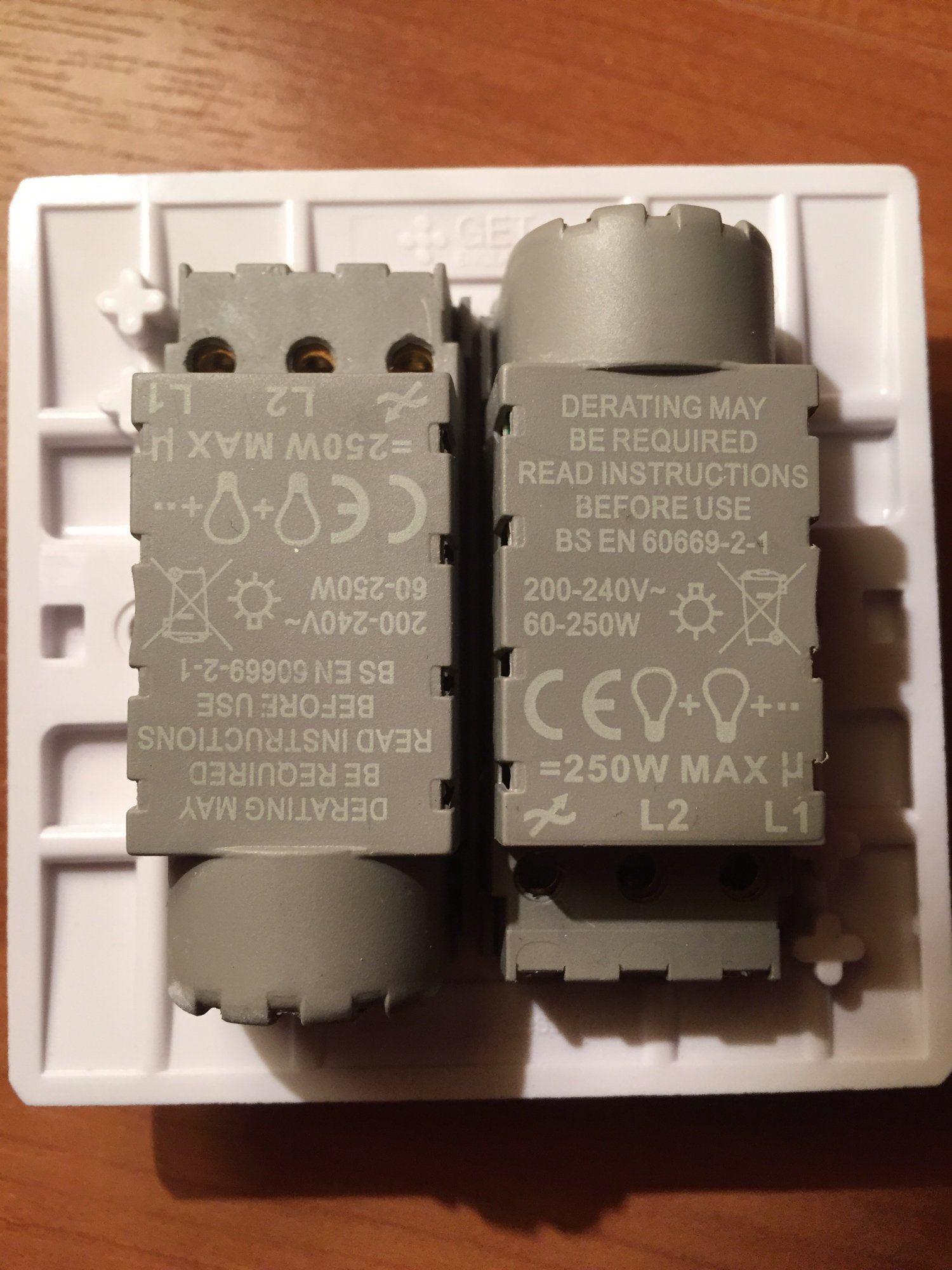 Back of new double dimmer