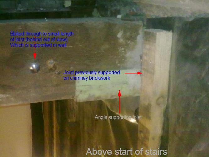 Original joist supported with angle