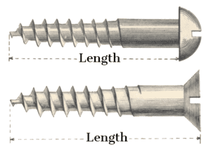 The difference in length between a round head screw and a countersunk screw.