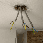 Three cables at a ceiling rose showing the wiring situation