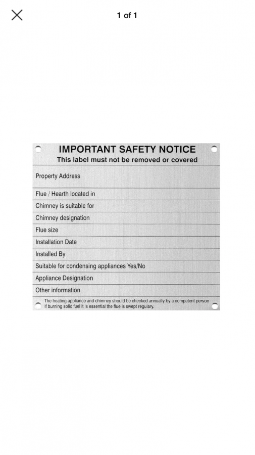 Chimney notice/data plate DIYnot Forums