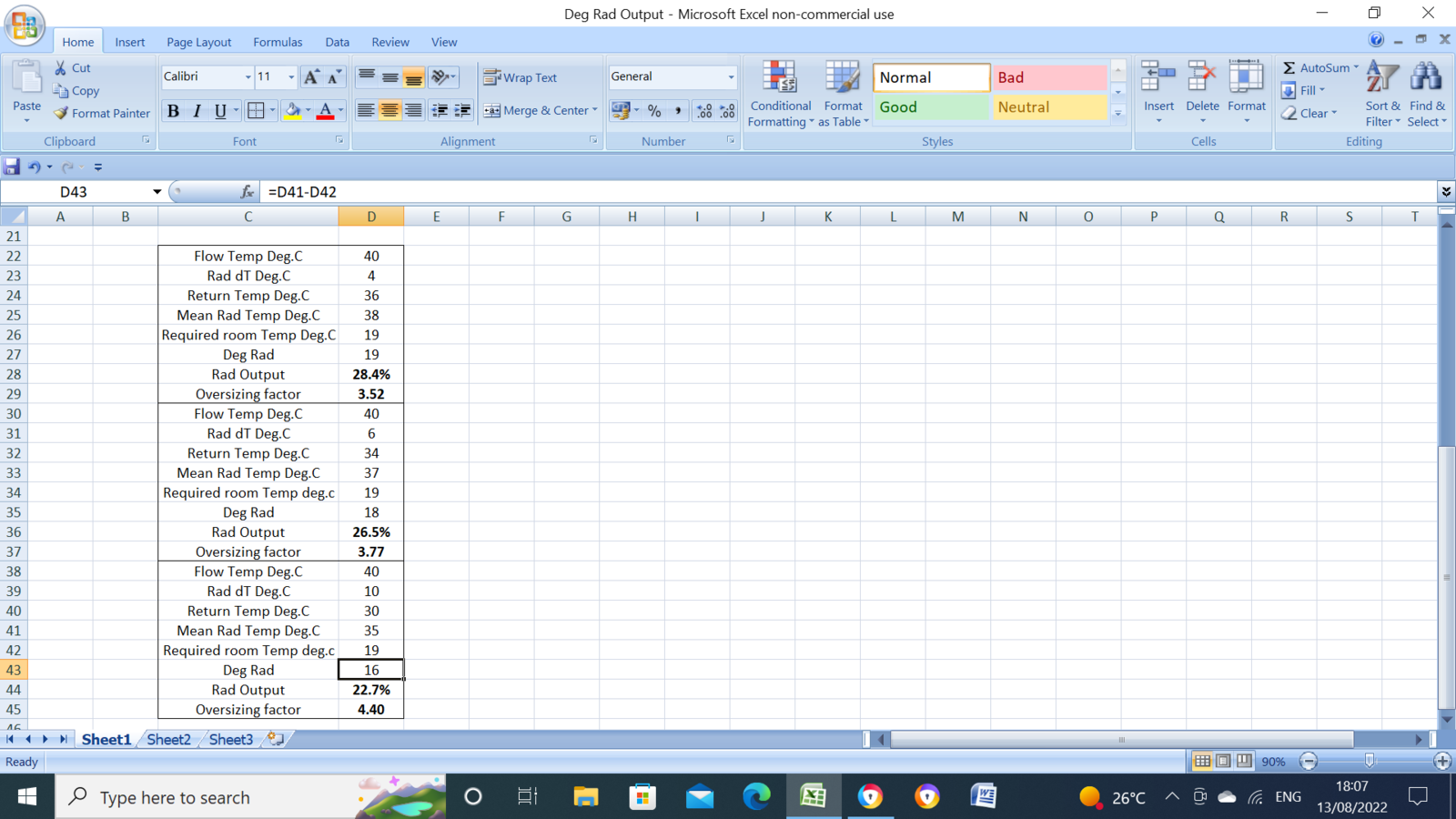 radiator output calculator at differing delta T values DIYnot Forums