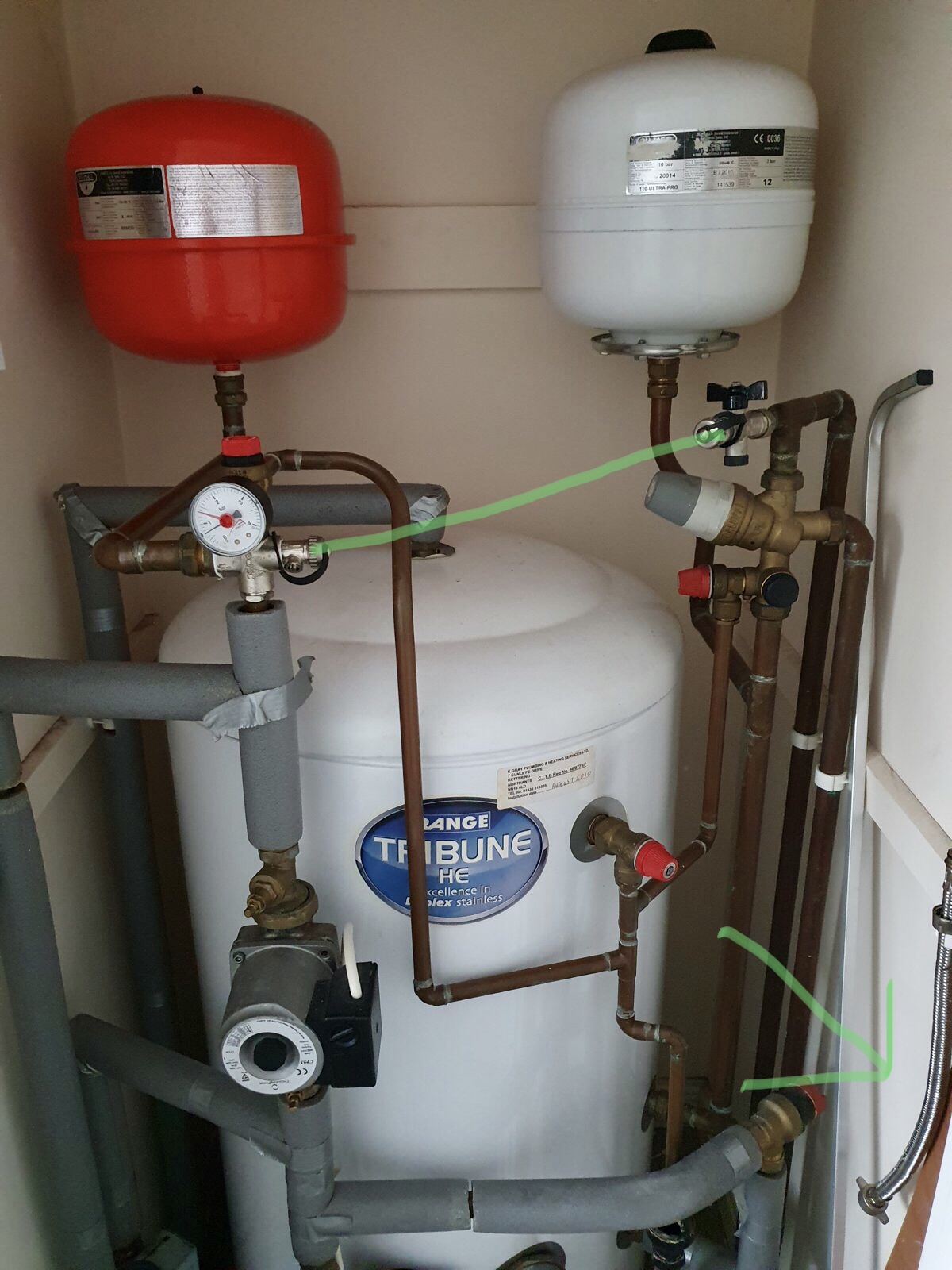Adjusting pressure valve on range Tribune he hot water cylinder