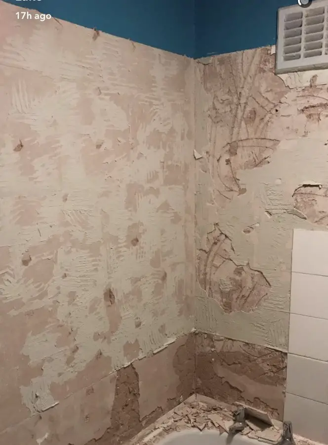 Damaged Plaster After Removing Tiles, How To Remove Tile From Plaster Bathroom Walls