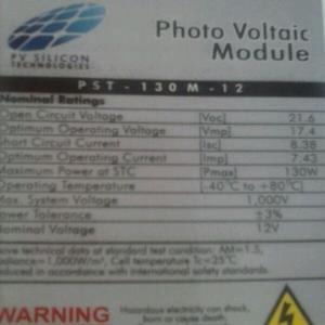 Solar panel specification 