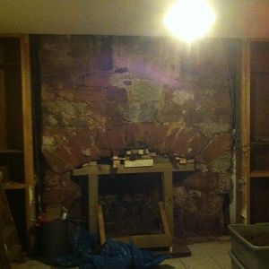 Red sanstone fireplace