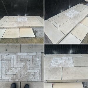 Garden path, patio extension and garden beds.