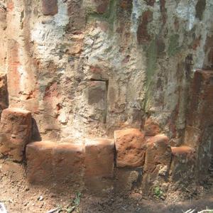 Close up showing where rotten bricks removed