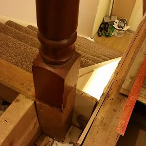 Upper newel exposed