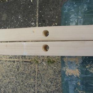 Wood for ladder drilled.