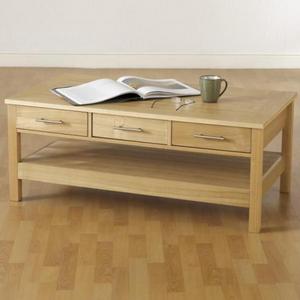 Natural Oak Veneer 3 Drawer Coffee Table