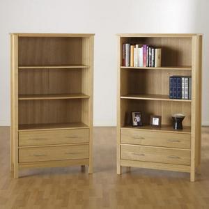 Natural Oak Veneer 2 Drawer Tall Bookcase