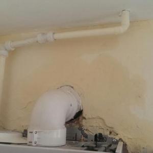 Wet patch around flue.