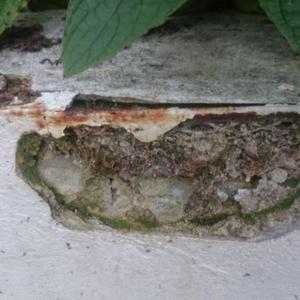 rusting metal edge pushed out cement