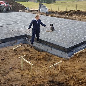 Beam and block in place on house