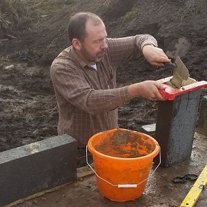 Using the "Bricky" bricklaying tool.