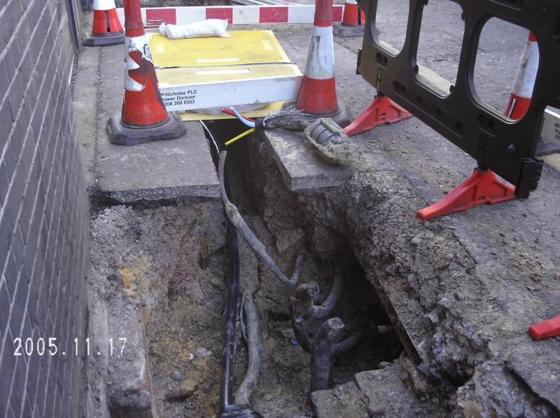 Aftermath of a cable fault underground.