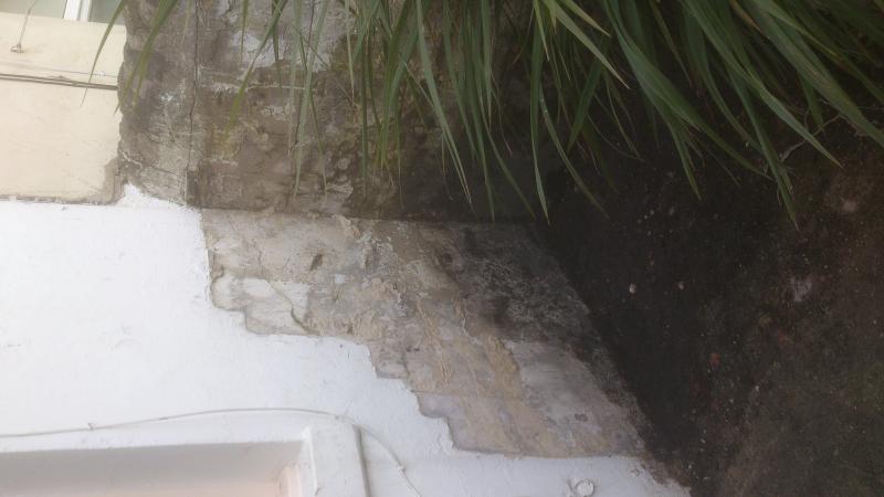 Back yard, water feature, wall