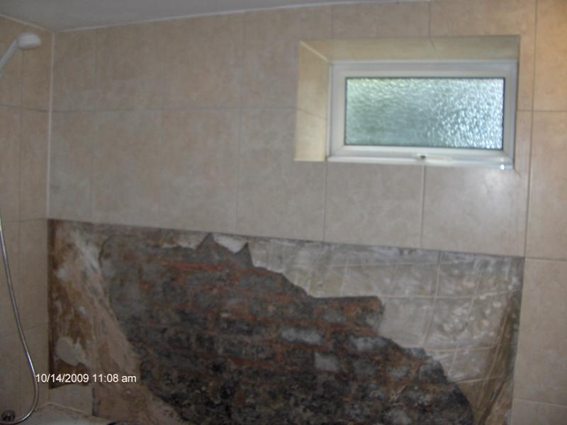 bathroom wall with basement window