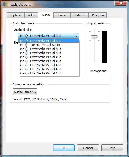 Camtasia Audio Device Drop Down List