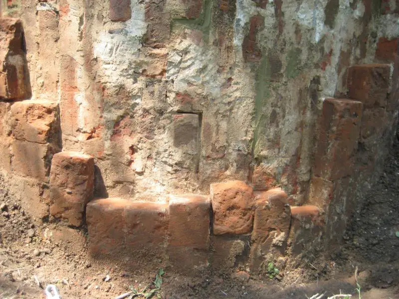 Close up showing where rotten bricks removed