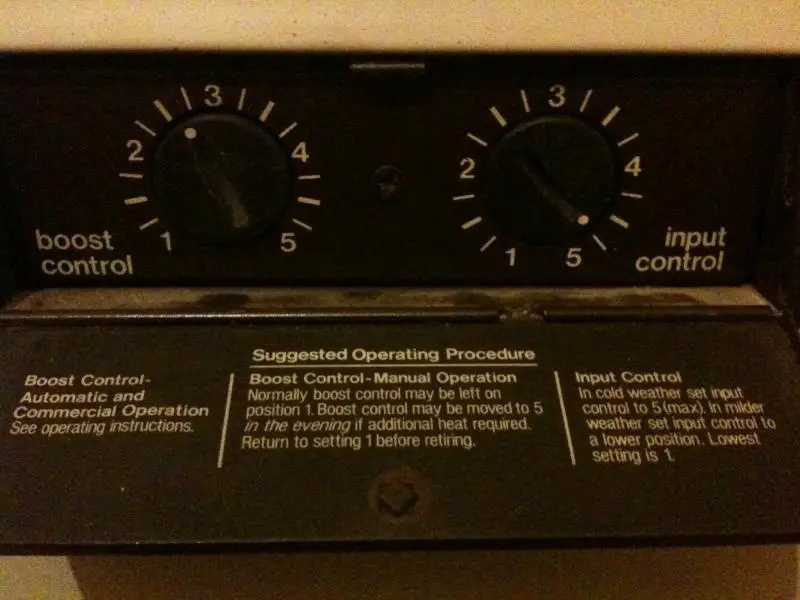 Controls for the downstairs storage heater