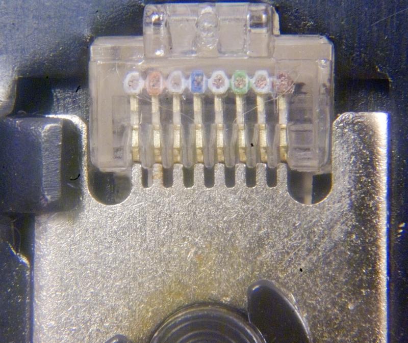 Crimp tool on LAN plug