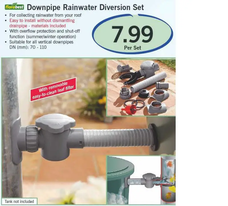 Downpipe rainwater diversion set