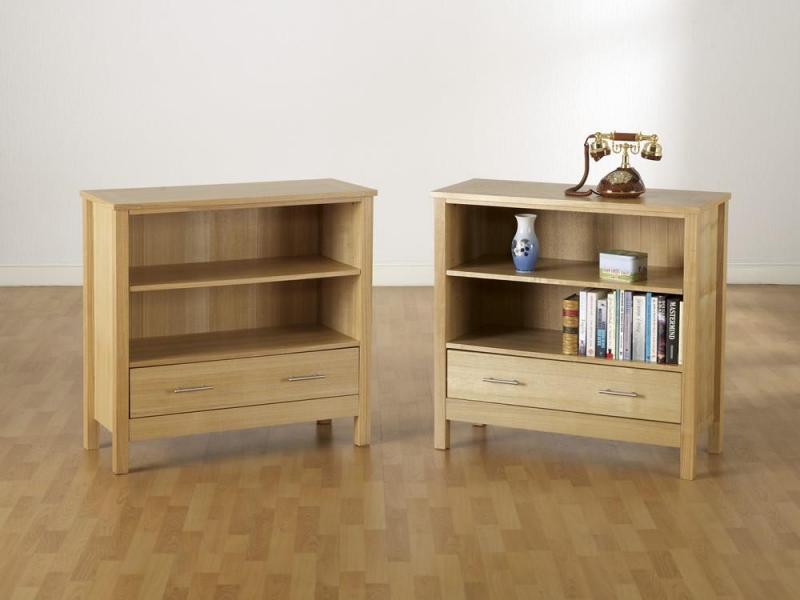 Natural Oak Veneer 1 Drawer Low Bookcase