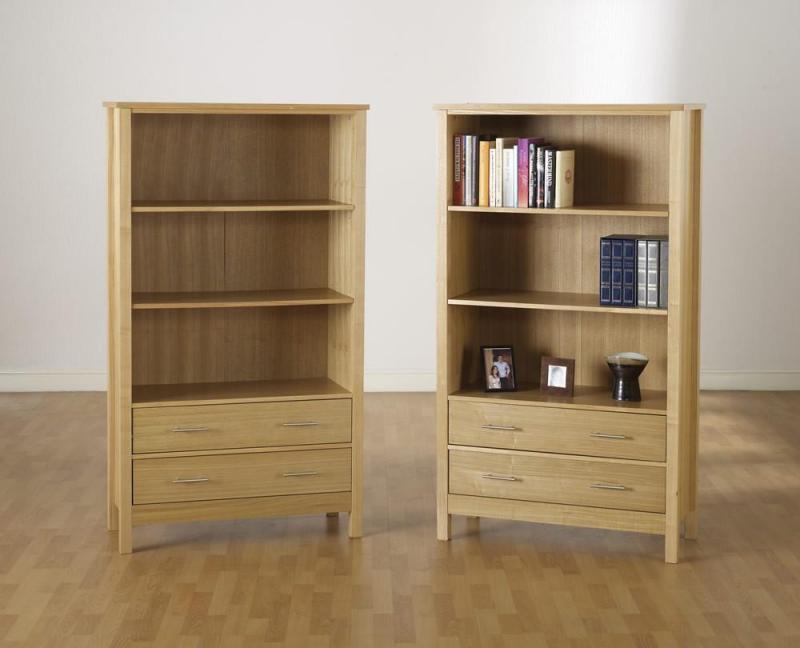 Natural Oak Veneer 2 Drawer Tall Bookcase