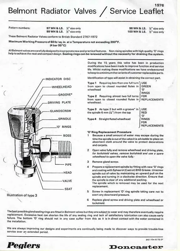 Pegler Belmont Radiator Valve / Service Leaflet