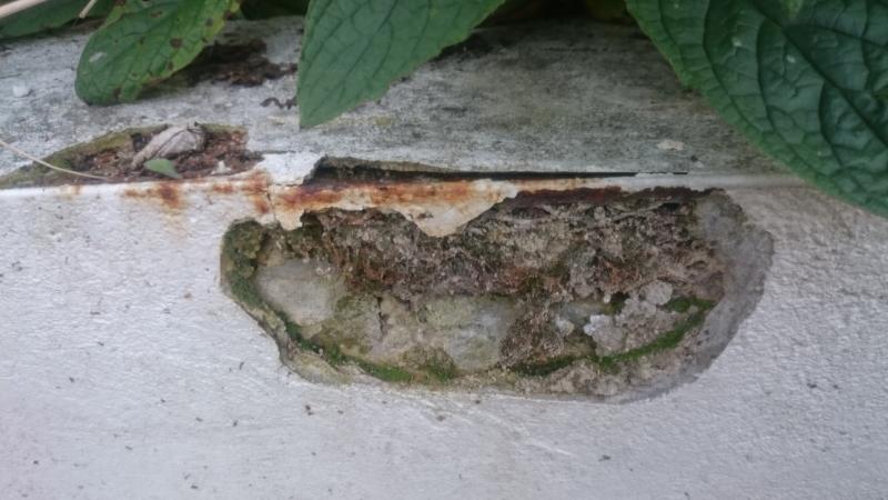 rusting metal edge pushed out cement