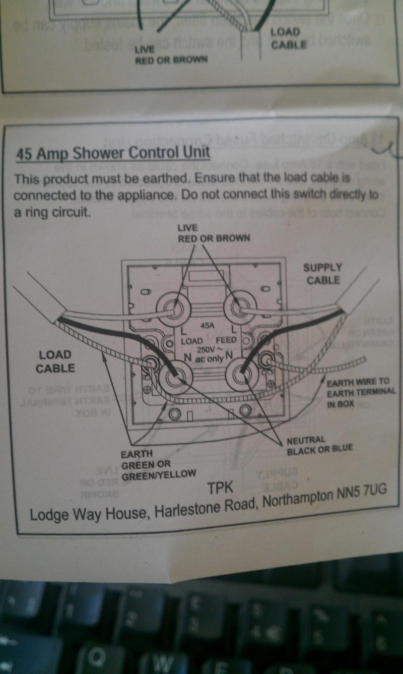 Wiring Of 45a Shower Control Unit
