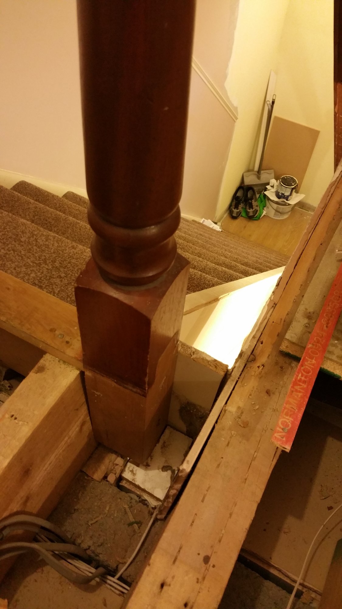 Upper newel exposed