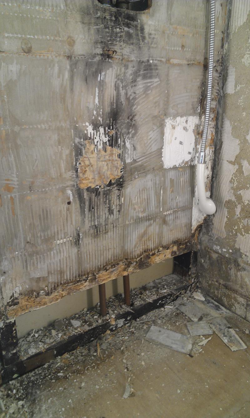 wall where shower was