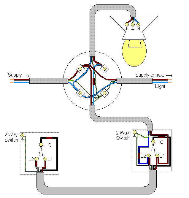 Electrics Two Way Lighting, Two Way Light Switch Wiring Diagram Uk