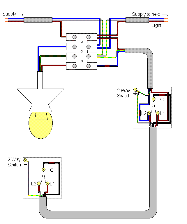 Electrics Two Way Lighting, 2 Way Switch Wiring Diagram Home Uk